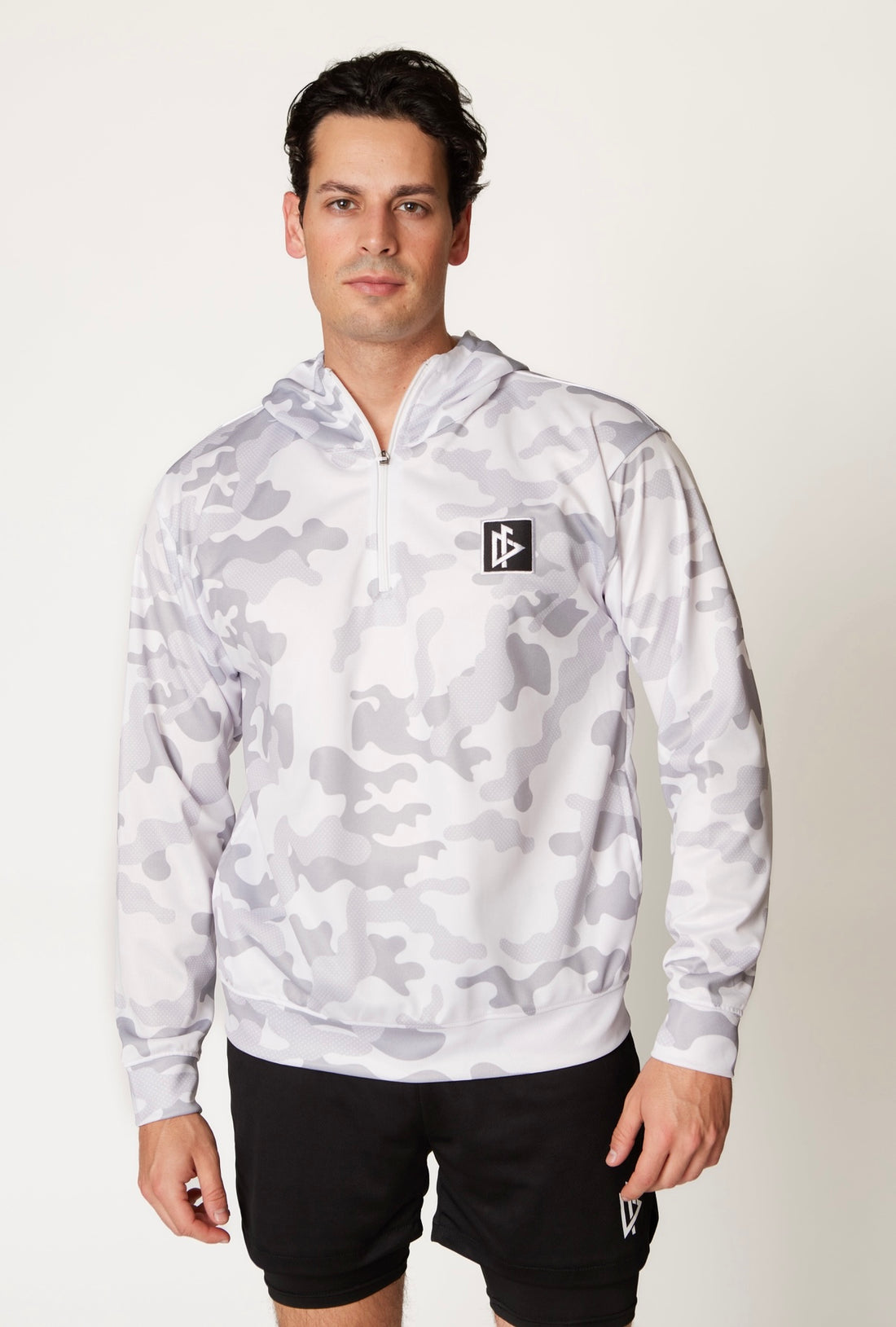 Front view of Camo Fleece - DeemedFit worn by model.