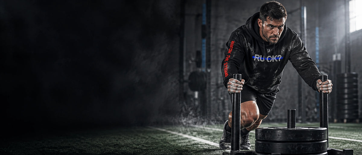 A DeemedFit hoodie worn hard on a training day