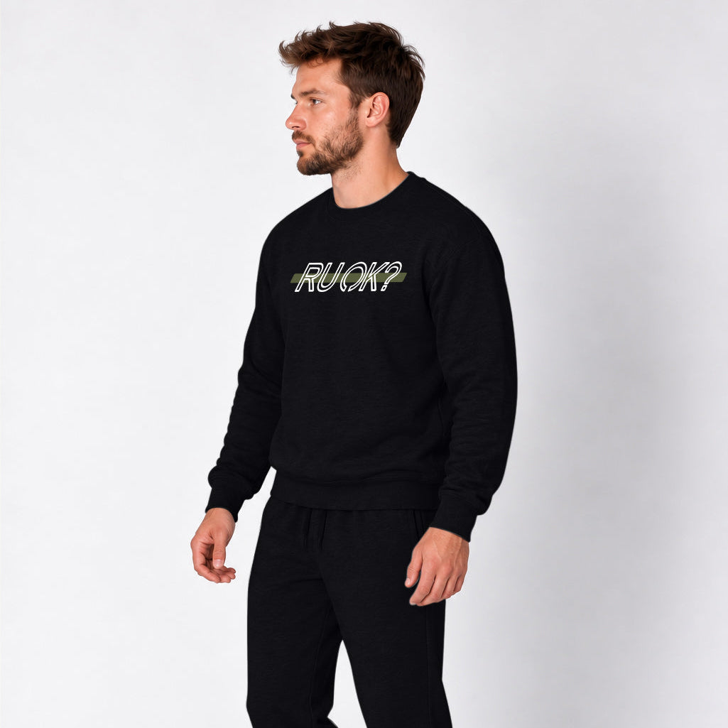 Green Line Heavyweight Crewneck, photo 5 - Military Mental Health Apparel - DeemedFit #black