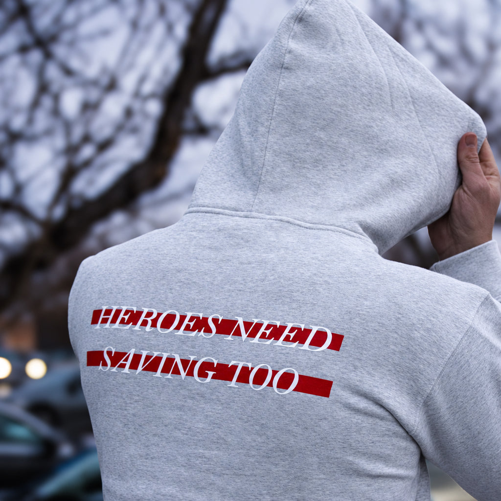 Stigma-Breaking Hoodie - Red Line (Heather Grey)