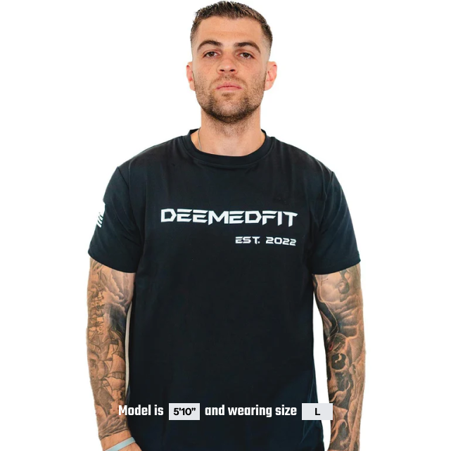 Compellence Gym Tee Black - Sweat-Wicking Athletic Shirt with American Flag Sleeve - DeemedFit