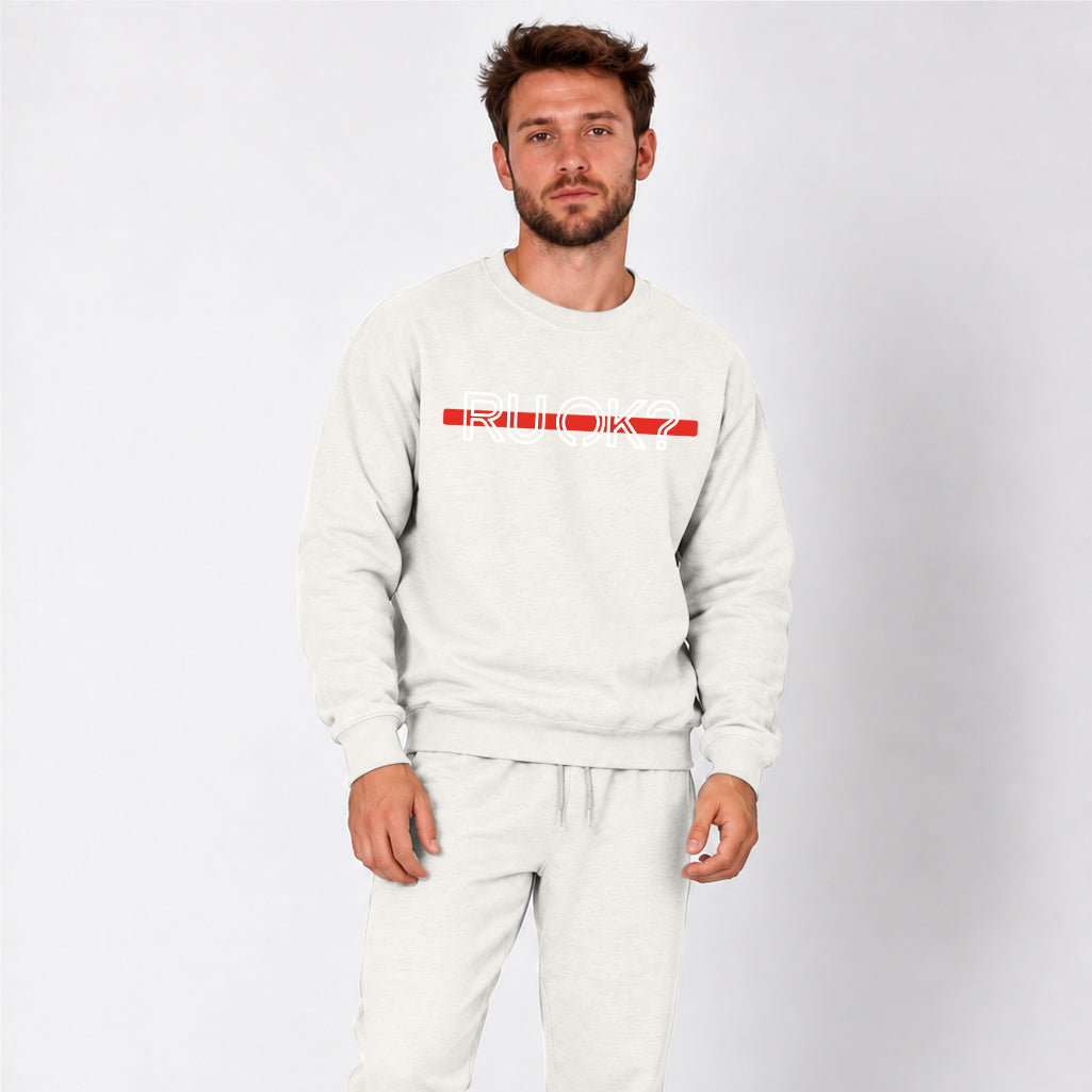 Red Line Heavyweight Crewneck, photo 4 - Firefighter and EMT Mental Health Apparel - DeemedFit #white