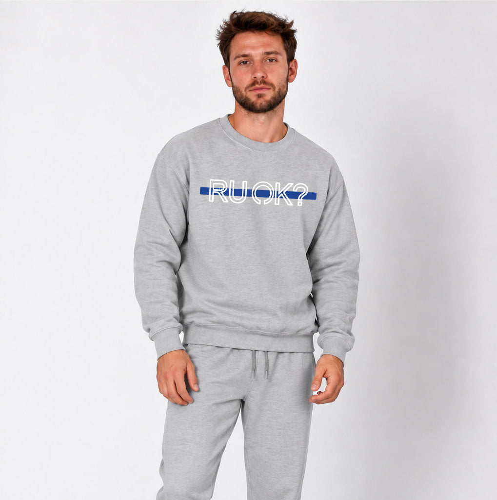 Blue Line Heavyweight Crewneck, photo 3 - Law Enforcement Mental Health Apparel - DeemedFit #flower-gray