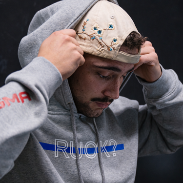Stigma-Breaking Hoodie, Blue Line in Heather Grey, photo 3 - Law Enforcement Mental Health Apparel - DeemedFit