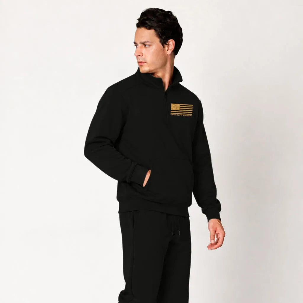 Gold Line Quarter Zip Pullover, photo 10 - 911 Dispatcher Mental Health Apparel - DeemedFit #black