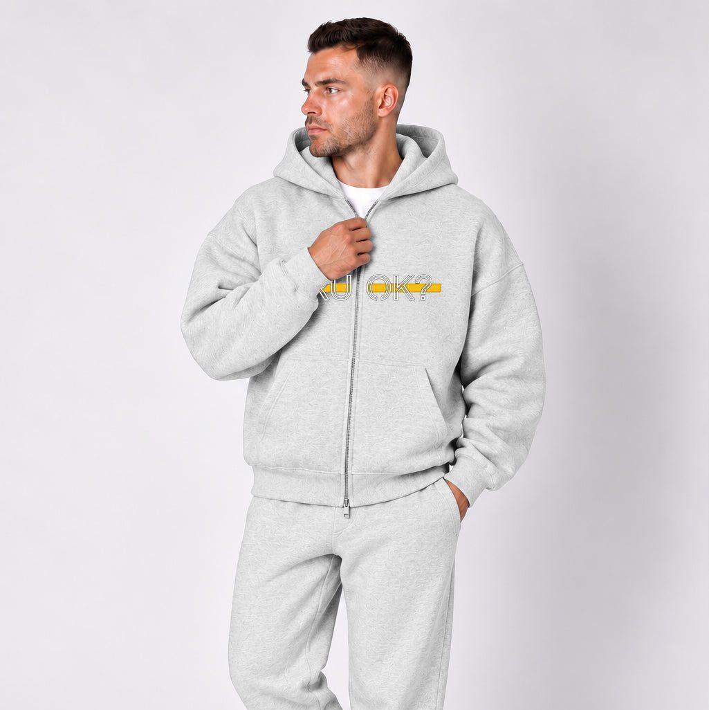 Heavyweight Zip-Up Stigma-Breaking Hoodie, Gold Line, photo 6 - 911 Dispatcher Mental Health Apparel - DeemedFit #oat-gray