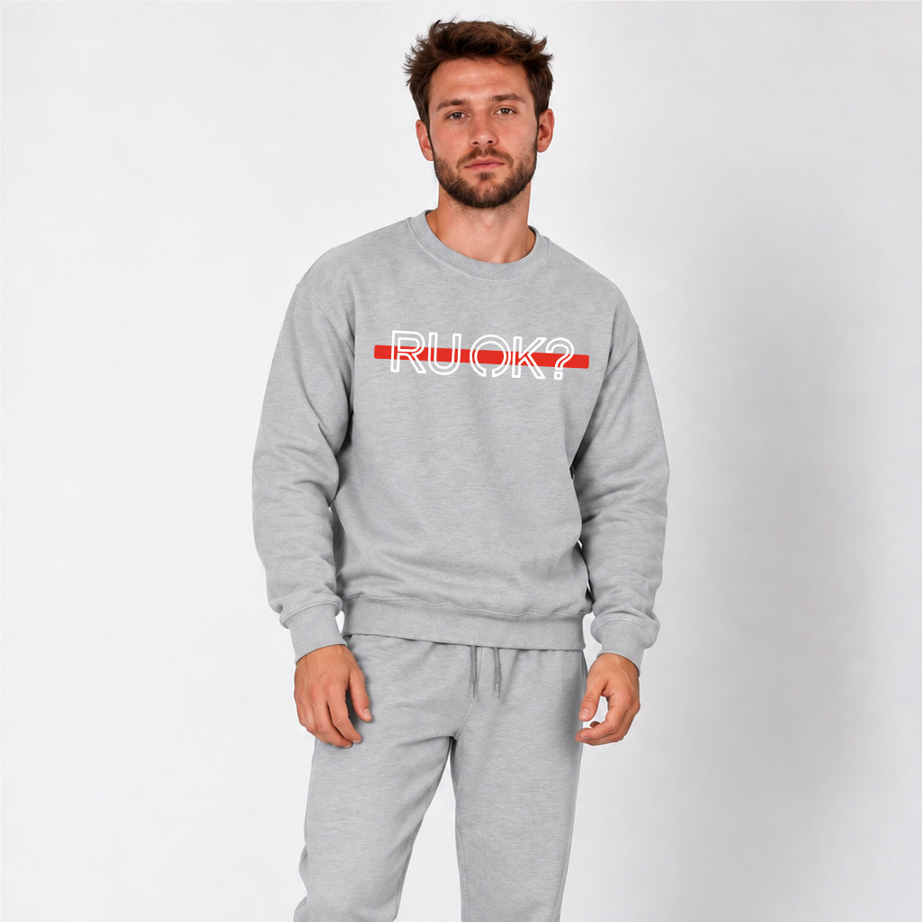 Red Line Heavyweight Crewneck, photo 3 - Firefighter and EMT Mental Health Apparel - DeemedFit #flower-gray