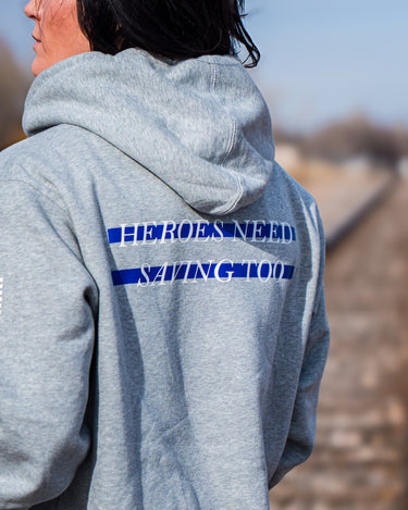 Stigma-Breaking Hoodie, Blue Line in Heather Grey, photo 6 - Law Enforcement Mental Health Apparel - DeemedFit