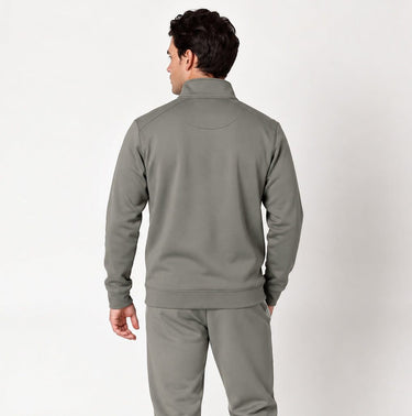 Dark gray Blue Line quarter zip pullover worn by a model, back view