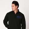 Black Blue Line quarter zip pullover worn by a model, front view