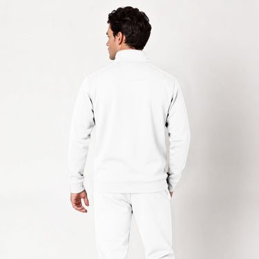 Dark gray Red Line quarter zip pullover worn by a model, back view