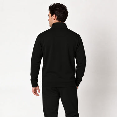 Black Red Line quarter zip pullover worn by a model, back view