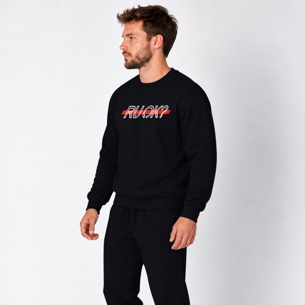 Red Line Heavyweight Crewneck, photo 5 - Firefighter and EMT Mental Health Apparel - DeemedFit #black