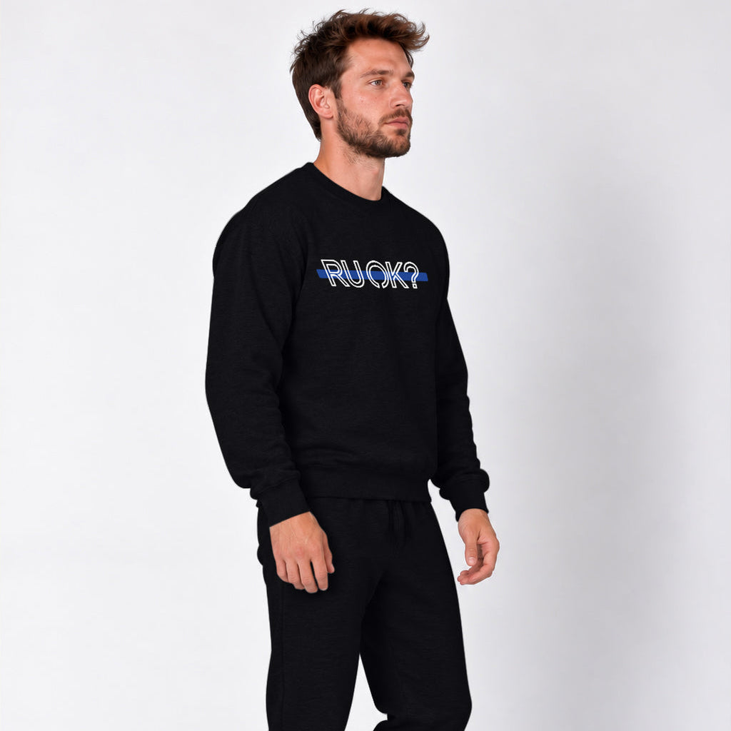 Blue Line Heavyweight Crewneck, photo 8 - Law Enforcement Mental Health Apparel - DeemedFit #black