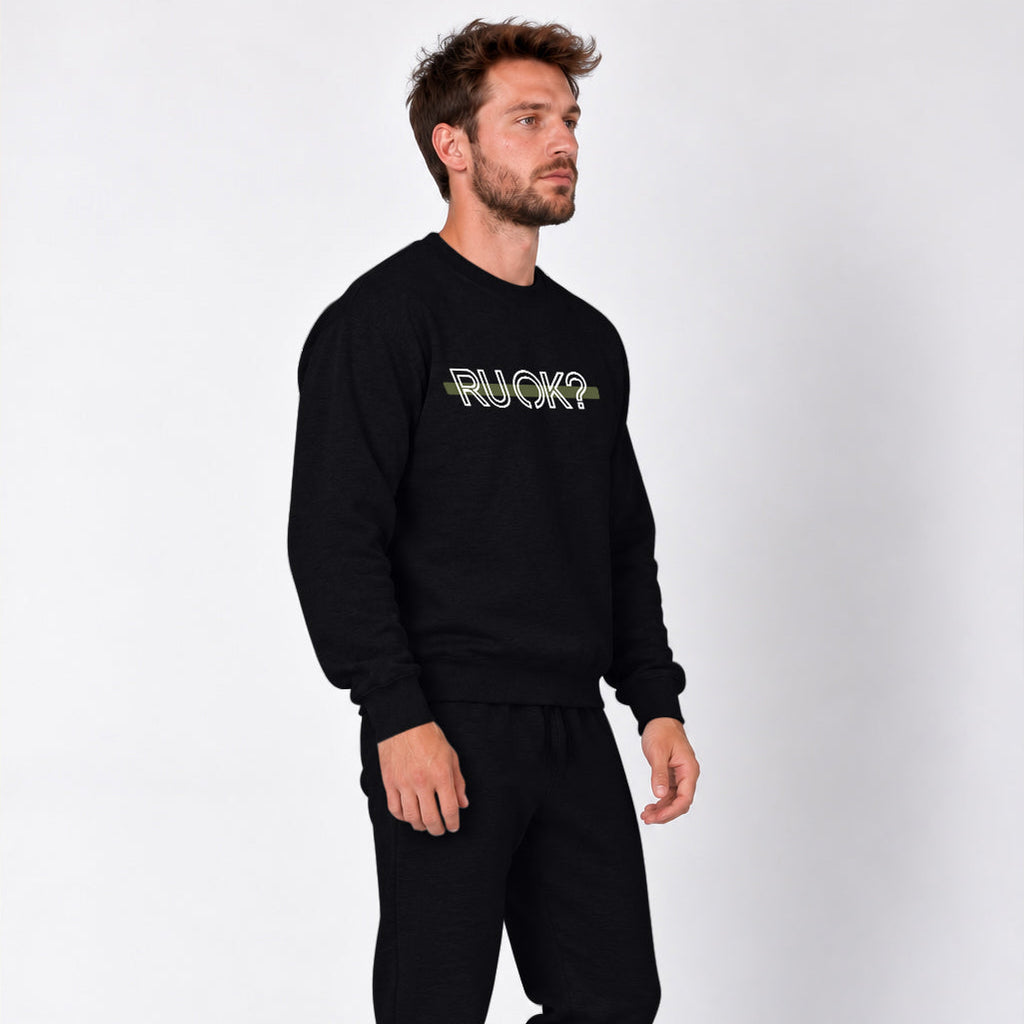 Green Line Heavyweight Crewneck, photo 8 - Military Mental Health Apparel - DeemedFit #black