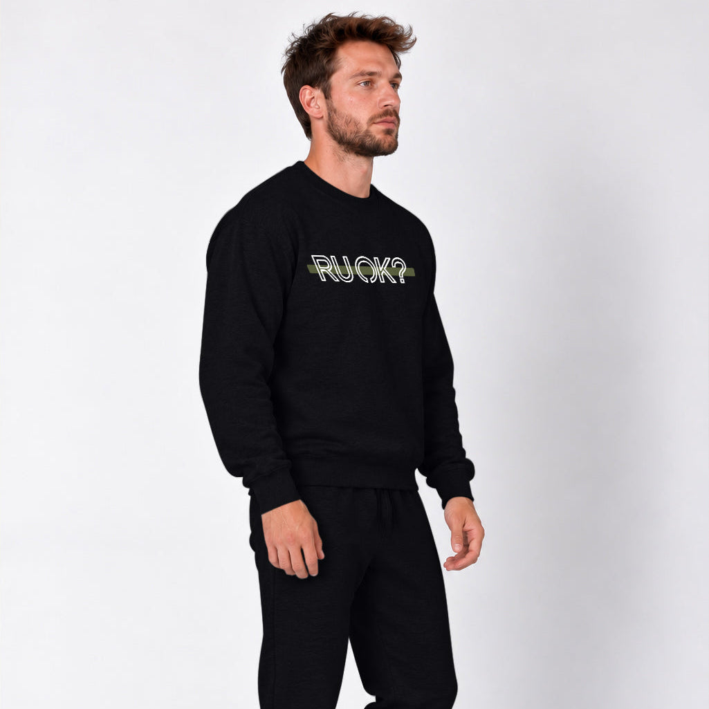 Green Line Heavyweight Crewneck, photo 8 - Military Mental Health Apparel - DeemedFit #black