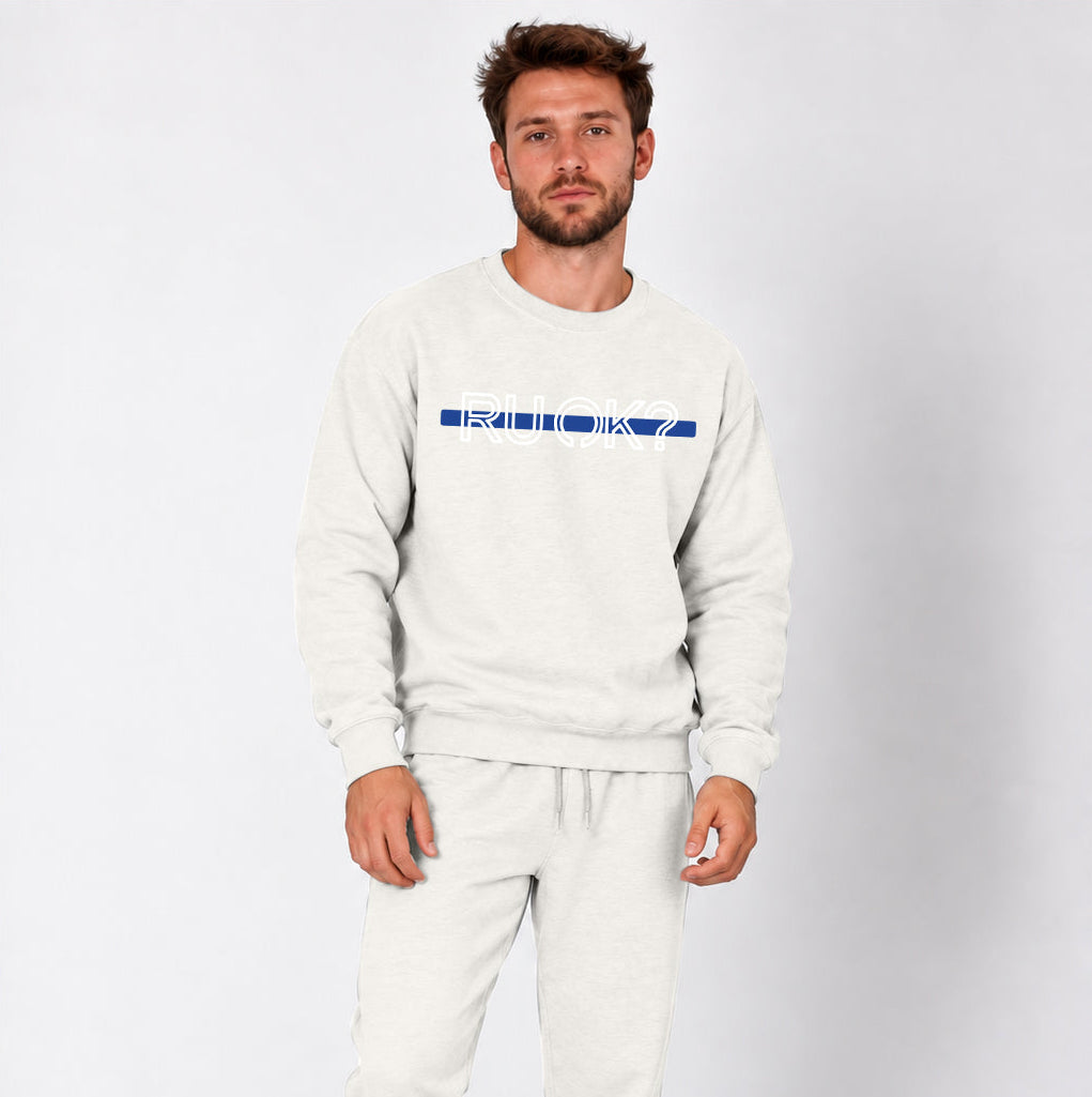 Blue Line Heavyweight Crewneck, photo 4 - Law Enforcement Mental Health Apparel - DeemedFit #oat-gray