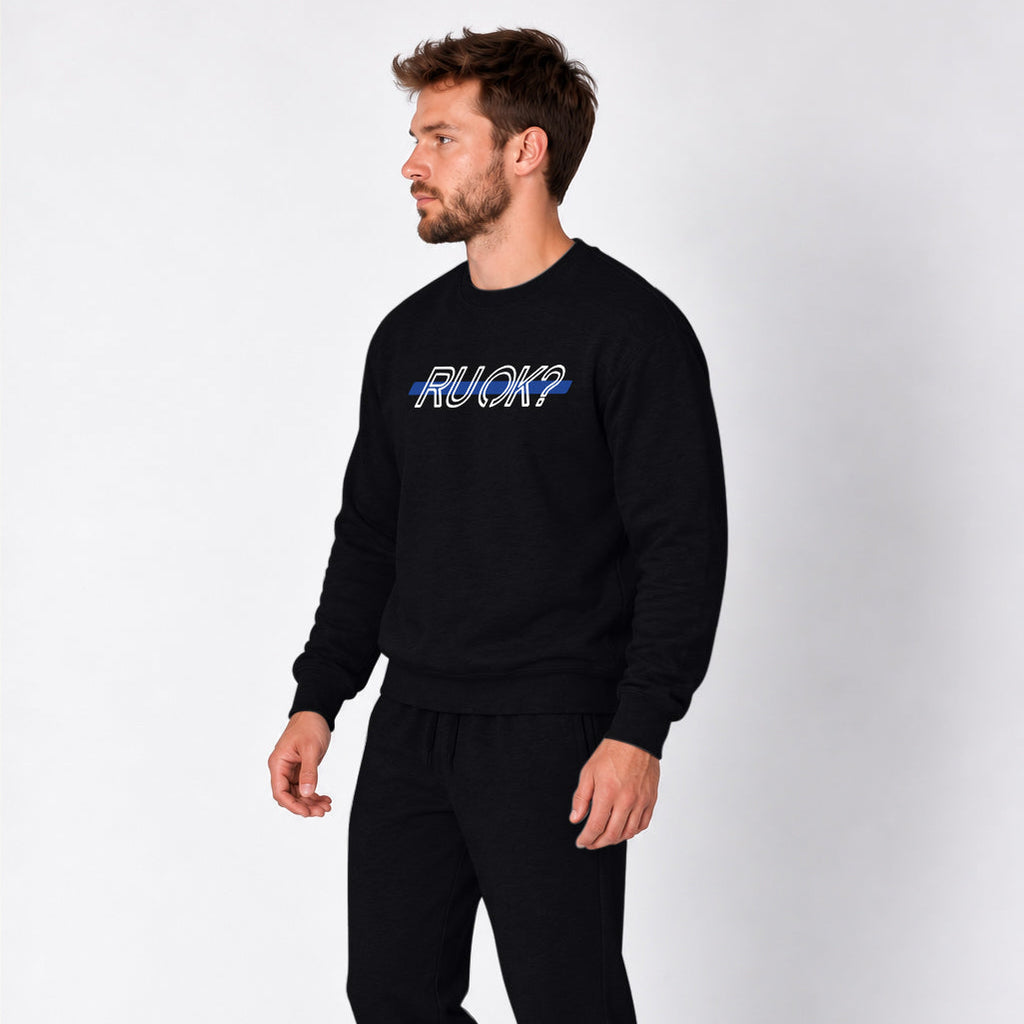 Blue Line Heavyweight Crewneck, photo 5 - Law Enforcement Mental Health Apparel - DeemedFit #black