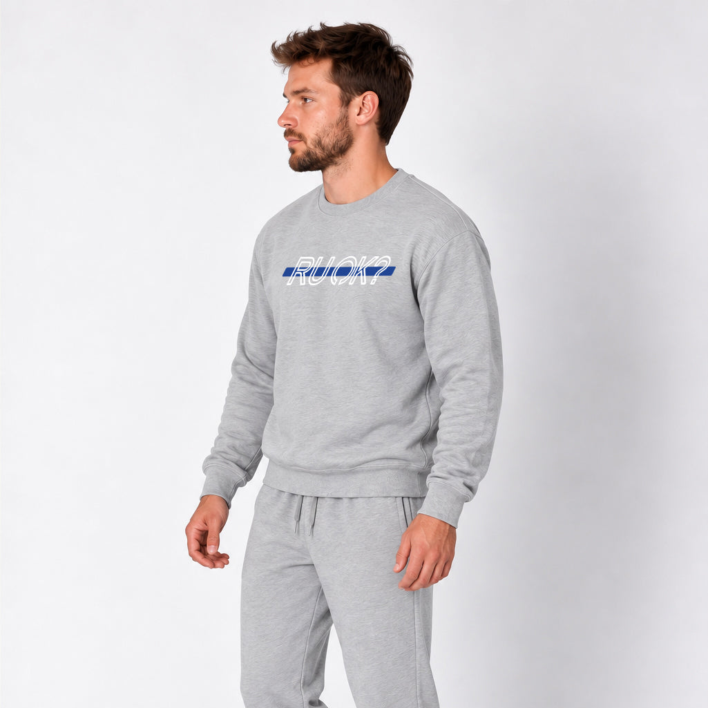 Blue Line Heavyweight Crewneck, photo 6 - Law Enforcement Mental Health Apparel - DeemedFit #flower-gray