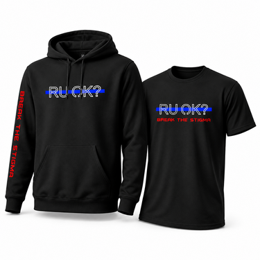 Blue Line Hoodie + Tee bundle with R U OK? graphic for law enforcement - DeemedFit