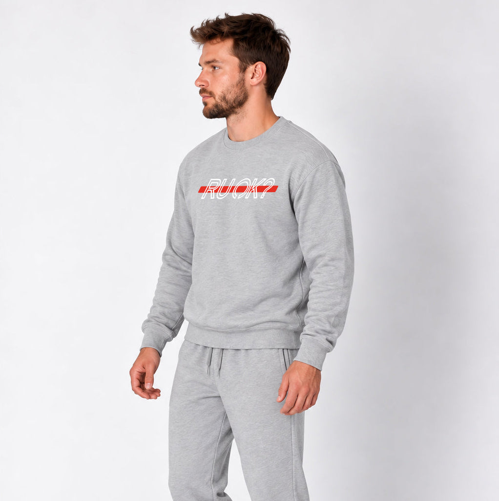 Red Line Heavyweight Crewneck, photo 6 - Firefighter and EMT Mental Health Apparel - DeemedFit #flower-gray
