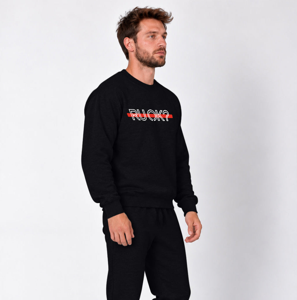 Red Line Heavyweight Crewneck, photo 8 - Firefighter and EMT Mental Health Apparel - DeemedFit #black