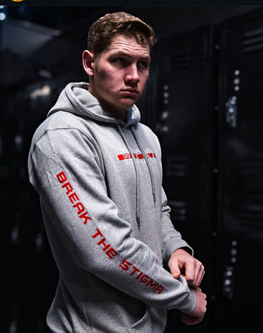 Stigma-Breaking Hoodie - Red Line (Heather Grey)