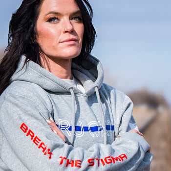Blue Line Stigma-Breaking Hoodie Heather Grey - Law Enforcement Mental Health Apparel Front View - DeemedFit