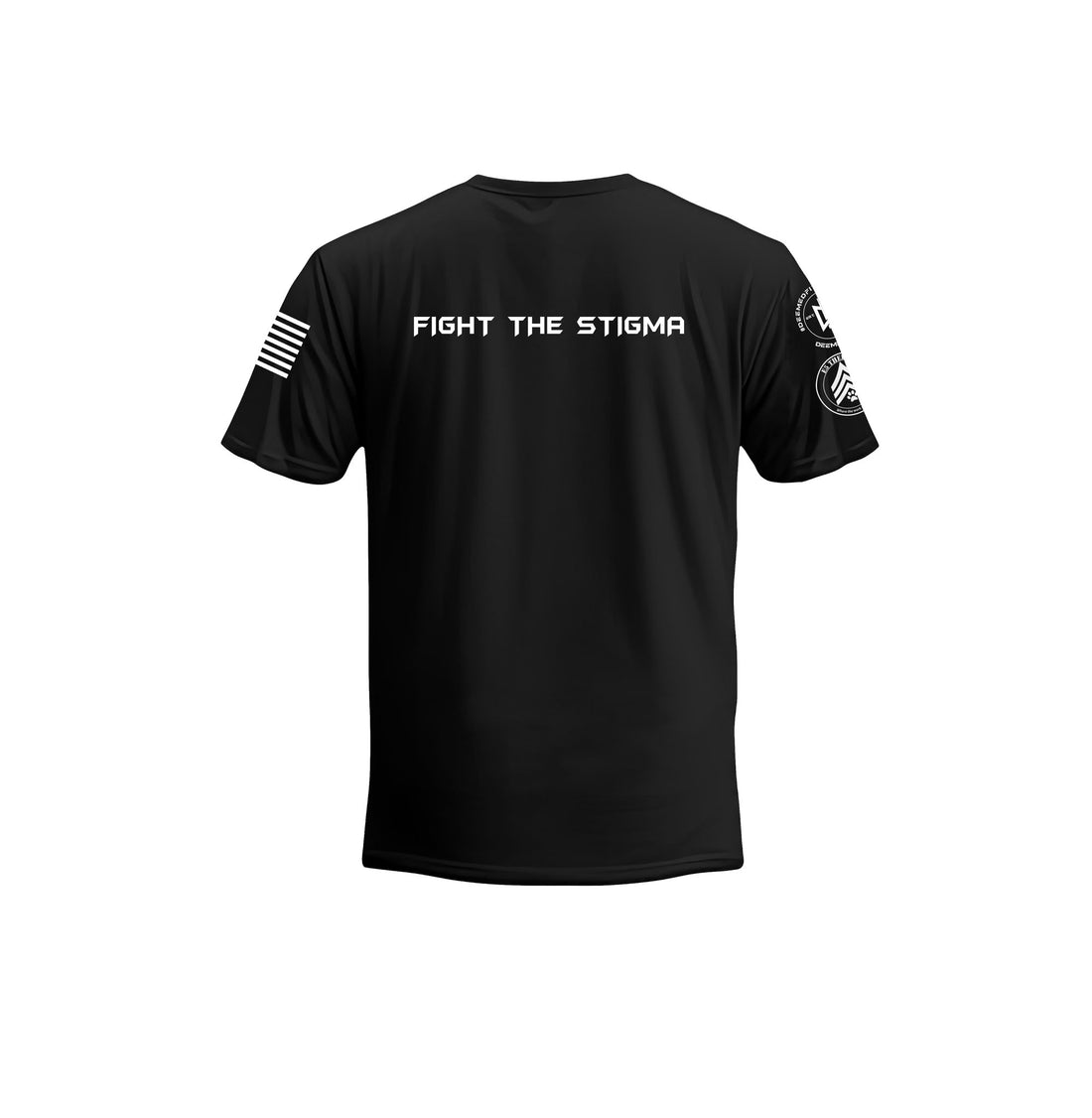 Black t-shirt with 'RU OK?' and 'Mental Health Matters' text on a white background