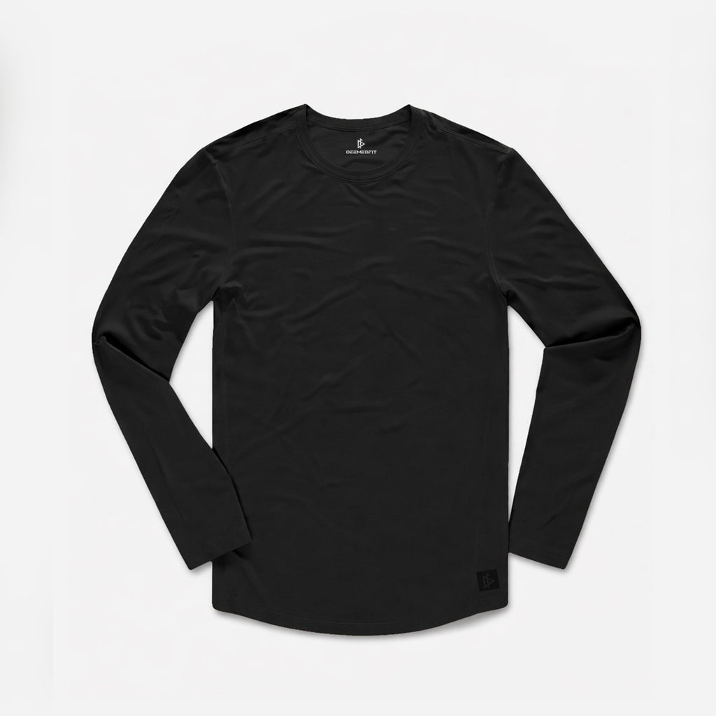 Long Sleeve Dry Fit Shirt Coal - Performance Features Infographic - DeemedFit