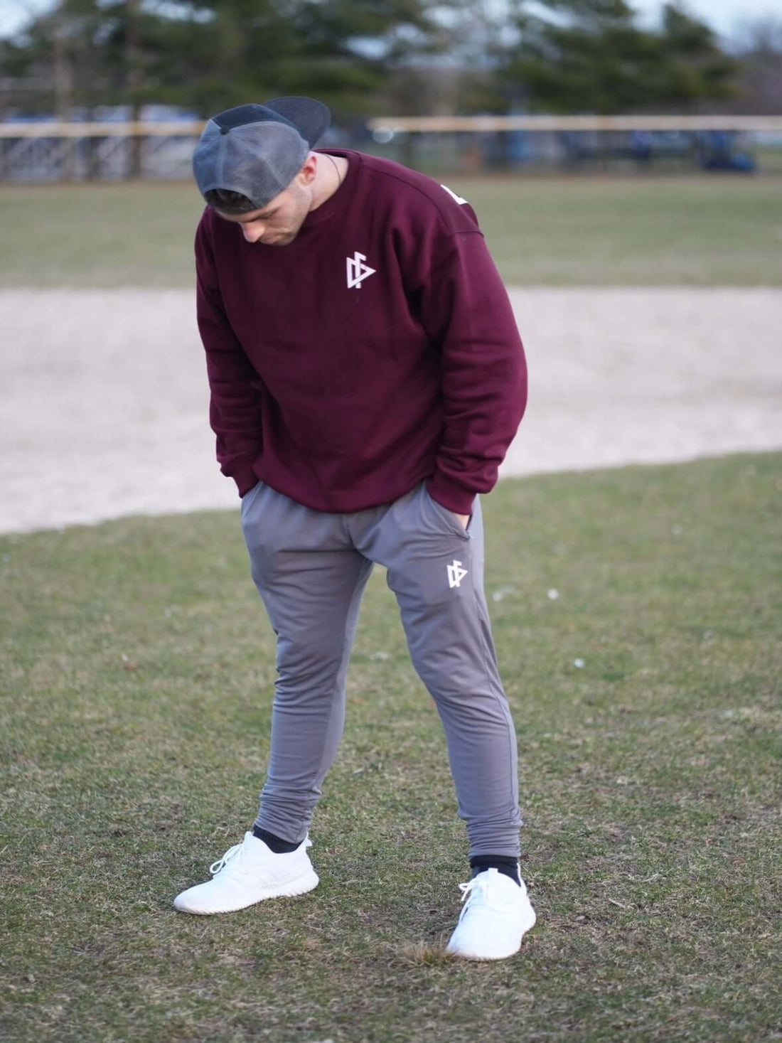 male wearing nylon unisex joggers