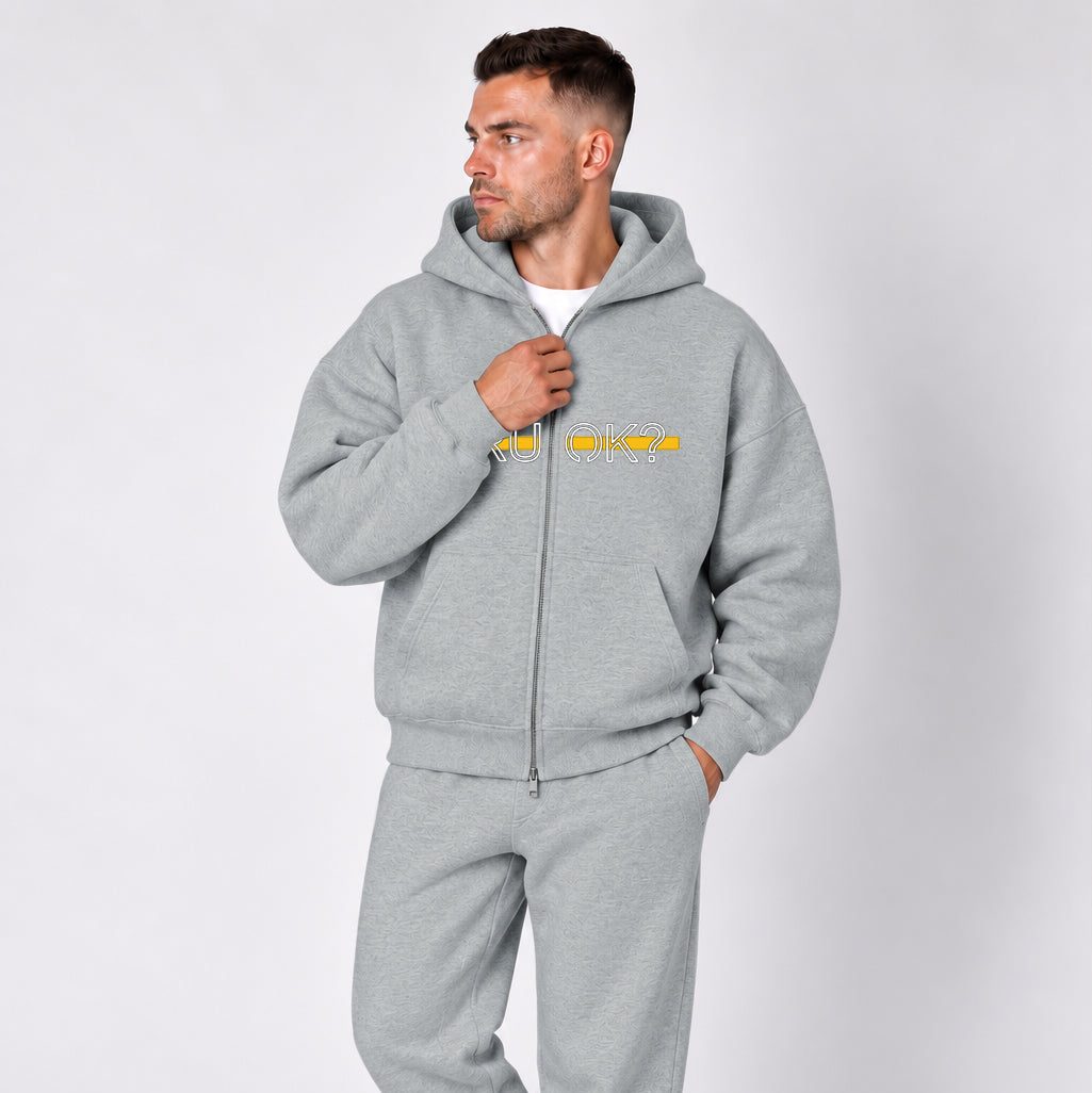 Heavyweight Zip-Up Stigma-Breaking Hoodie, Gold Line, photo 5 - 911 Dispatcher Mental Health Apparel - DeemedFit #flower-gray