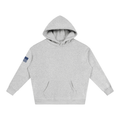 LEO Oversized Fleece Hoodie in Flower Gray, front view, with flag print on the left sleeve #flower-gray
