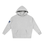 LEO Oversized Fleece Hoodie in Flower Gray, front view, with flag print on the left sleeve #flower-gray