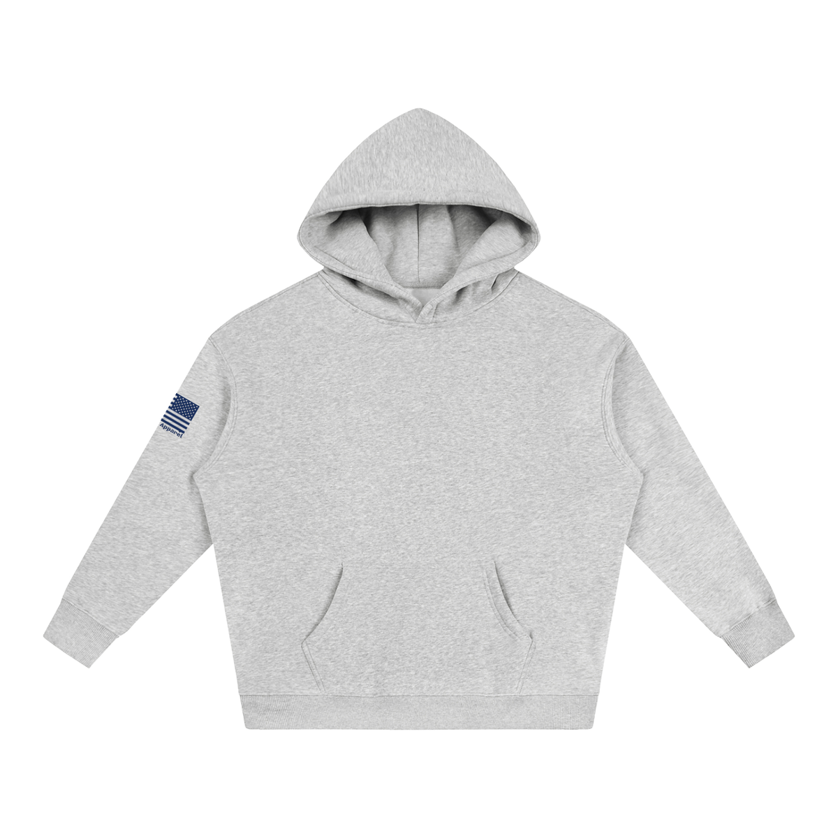 LEO Oversized Fleece Hoodie in Flower Gray, front view, with flag print on the left sleeve #flower-gray