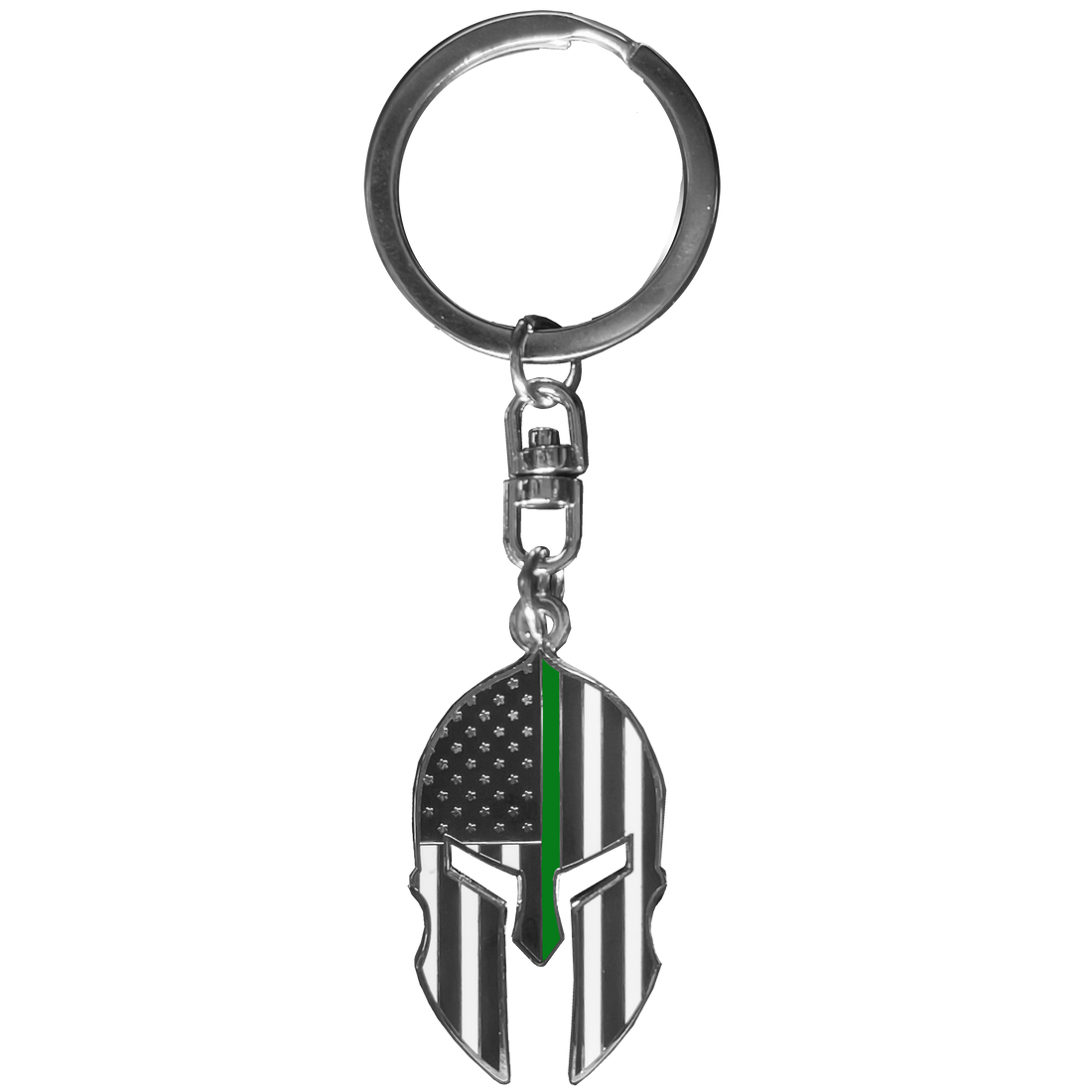 GHKB-1B Gladiator Police Thin Green Line Flag Spartan Helmet Keychain Border Patrol