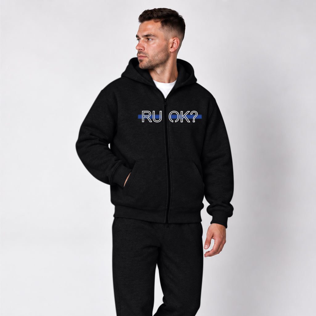 Heavyweight Zip-Up Stigma-Breaking Hoodie, Blue Line, photo 1 - Law Enforcement Mental Health Apparel - DeemedFit #black
