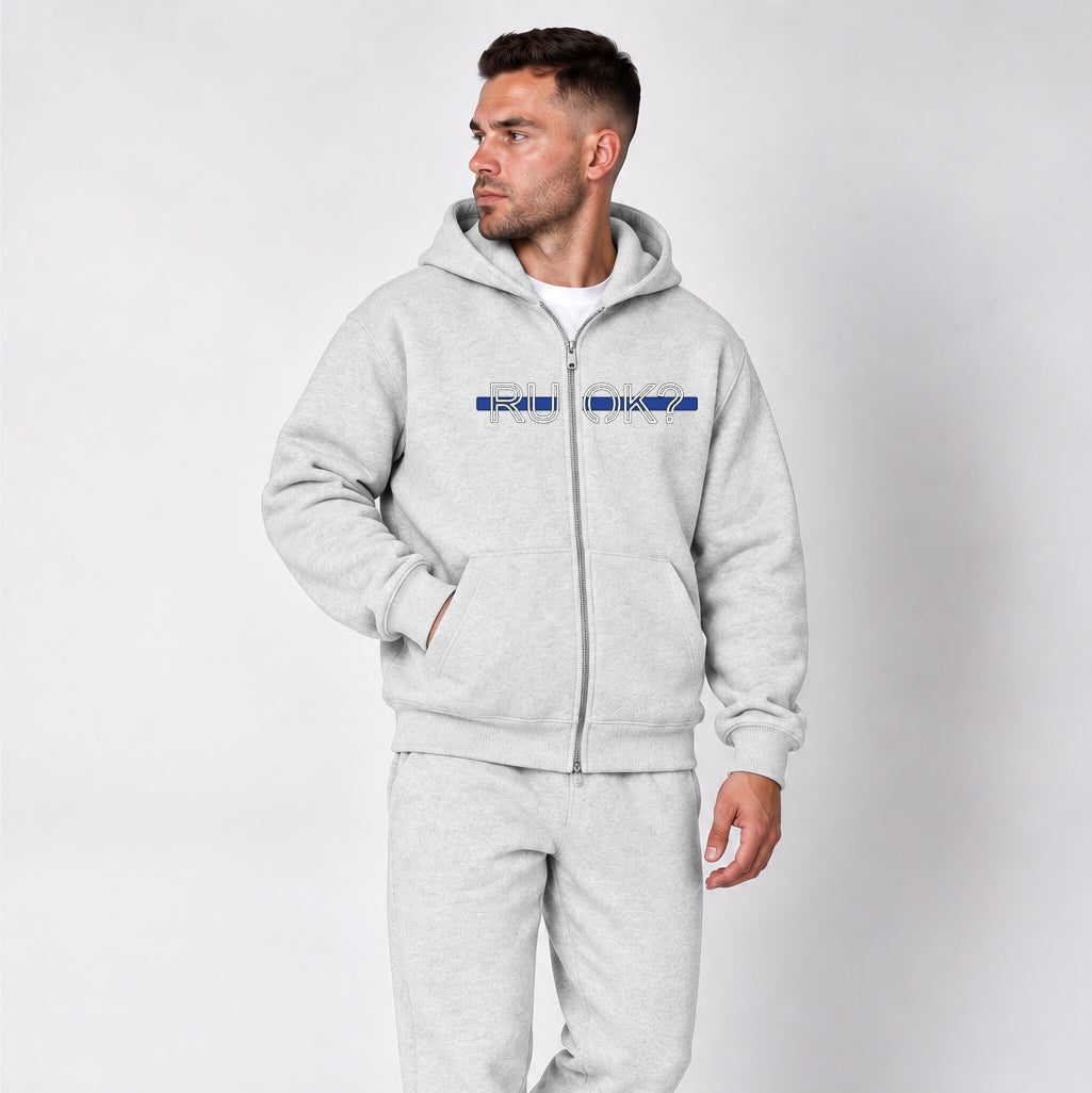 Heavyweight Zip-Up Stigma-Breaking Hoodie, Blue Line, photo 4 - Law Enforcement Mental Health Apparel - DeemedFit #oat-gray