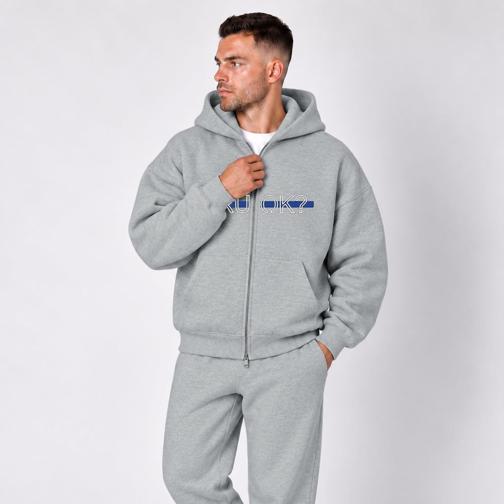 Heavyweight Zip-Up Stigma-Breaking Hoodie, Blue Line, photo 5 - Law Enforcement Mental Health Apparel - DeemedFit #flower-gray