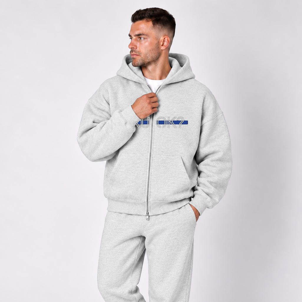Heavyweight Zip-Up Stigma-Breaking Hoodie, Blue Line, photo 6 - Law Enforcement Mental Health Apparel - DeemedFit #oat-gray