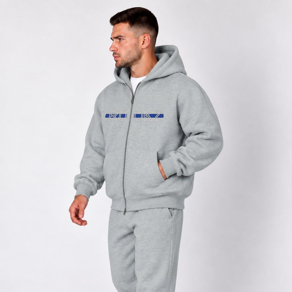 Heavyweight Zip-Up Stigma-Breaking Hoodie, Blue Line, photo 8 - Law Enforcement Mental Health Apparel - DeemedFit #flower-gray