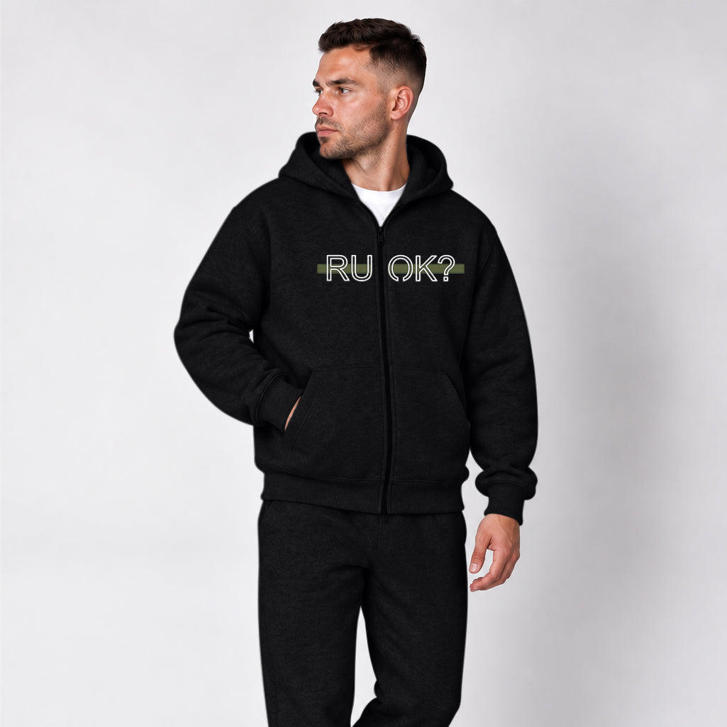 Heavyweight Zip-Up Stigma-Breaking Hoodie, Green Line, photo 1 - Military Mental Health Apparel - DeemedFit #black