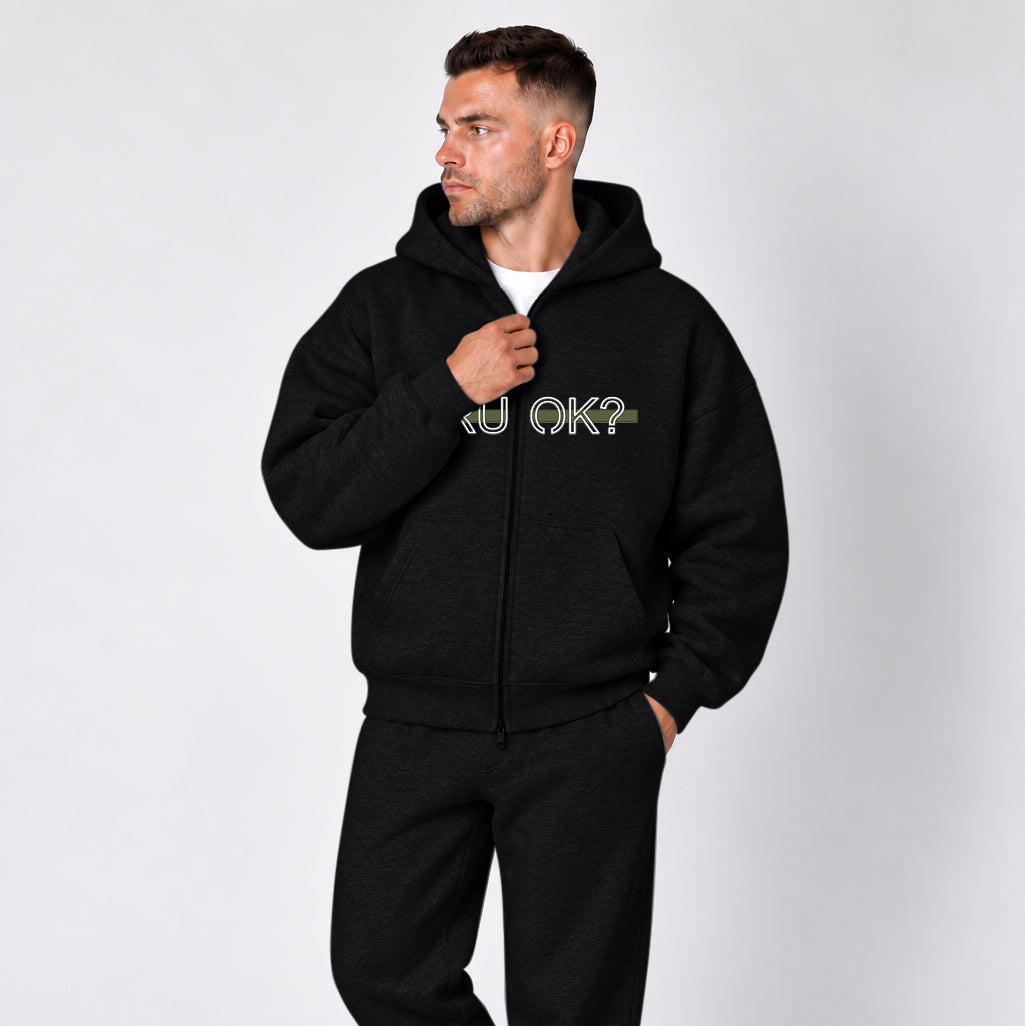 Heavyweight Zip-Up Stigma-Breaking Hoodie, Green Line, photo 4 - Military Mental Health Apparel - DeemedFit #black