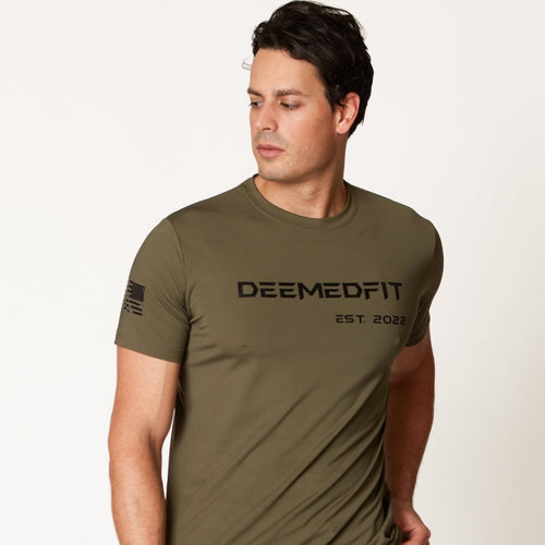 Men’s Gym Tee “Compellence” - Olive - DeemedFit